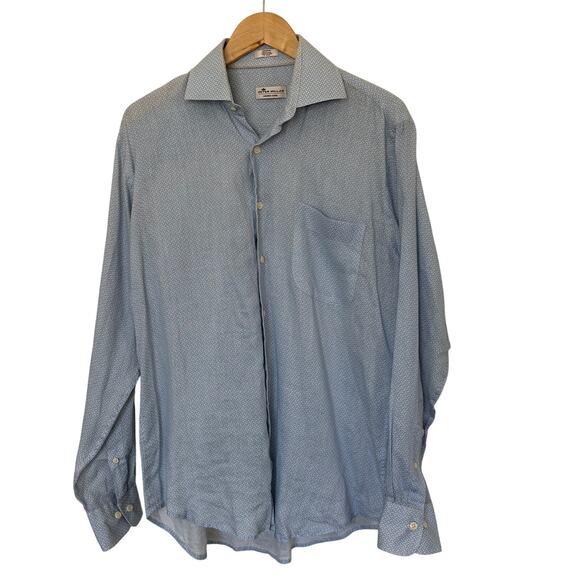 Peter Millar Crown Cool Linen Button Up Shirt Size Medium Blue Chest Pocket - Picture 1 of 7